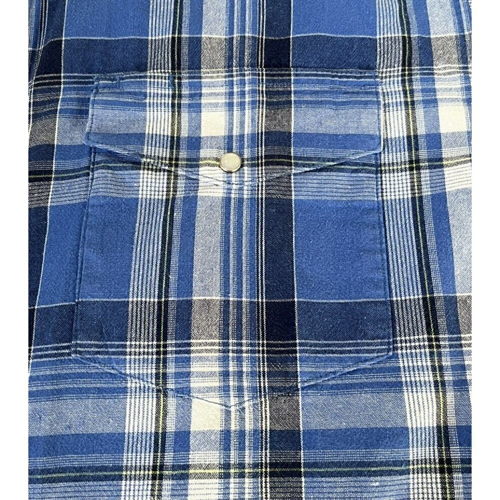 Wrangler Western Shirts Men's Sz L Blue White Plaid Pearl Snap Long Sleeve Shirt - Picture 8 of 9